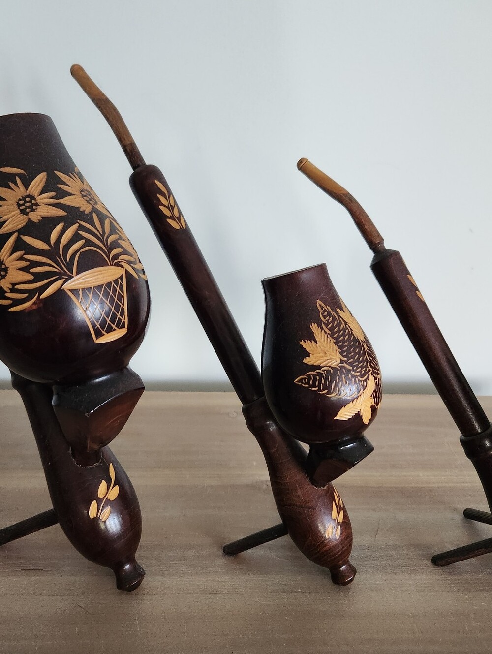 ๐ฟ Vintage Wooden Decorative Pipes Set of 3 Hand Carved Clean And Nice Together - Picture 3 of 14